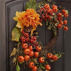 Fall Decor Fall Wreaths for Front Door 20 Inch Mini‎ Pumpkins Berries Wreath